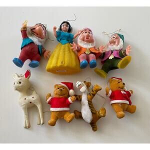 Vintage Walt Disney Production Hong Kong Flocked Plastic Character Ornaments